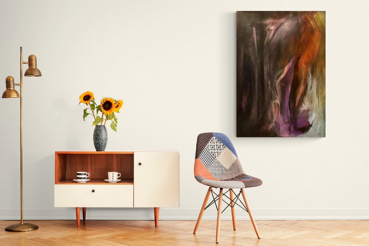 Expressive Abstract Acrylic Painting By Roberta Cervelli, 28 X 39", Caffe La Luna, Original Artwork