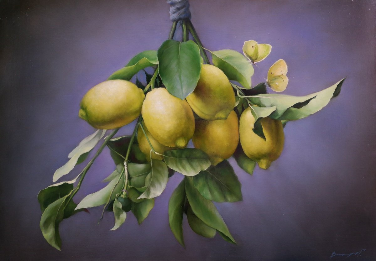 Branch with lemons by Gennady Vylusk