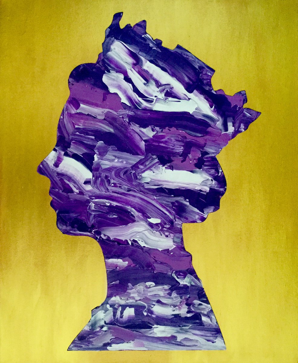 Queen #47 on gold  purple marble PAINTING INSPIRED BY QUEEN ELIZABETH PORTRAIT