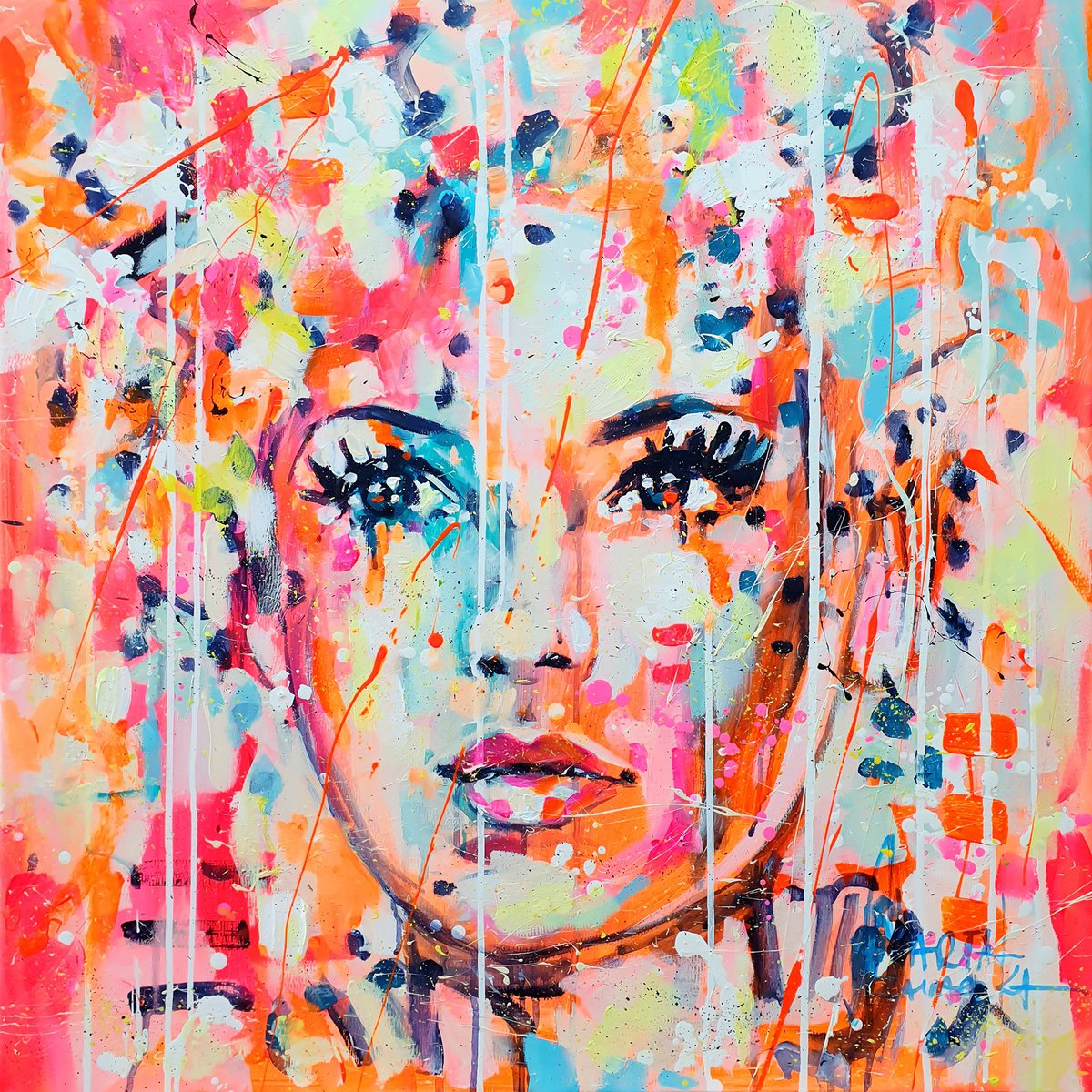 Impressionistic Portrait Acrylic Painting By Marta Zawadzka, 28 X 28", Charm, Original Artwork