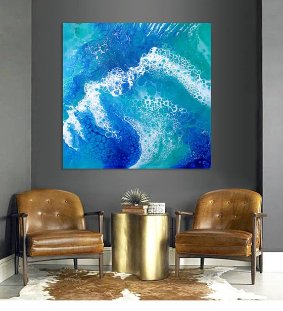 90x90cm. "Wave." / Abstract Painting 2210 XL art, large acrylic painting, contemporary art, home decor office art,