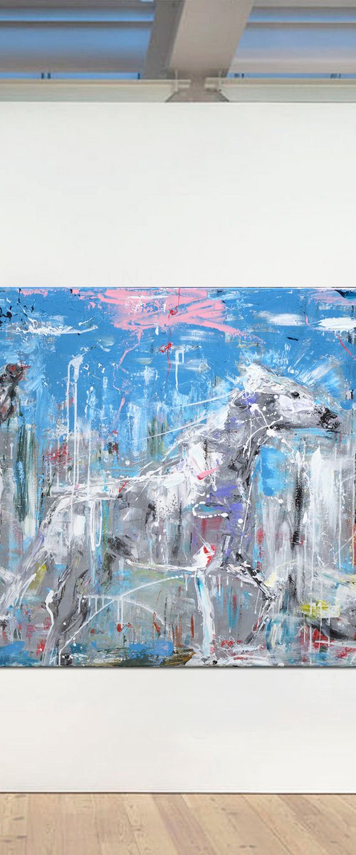 Equine art - FINDING LOVE 100X200 cm.- 39.37"x 78.74" - horse painting by Oswin Gesselli by Oswin Gesselli