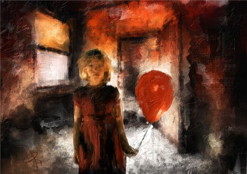 Girl with balloon. Limited Edition PRINT on Paper. Original Signed Digital Art. by Retne