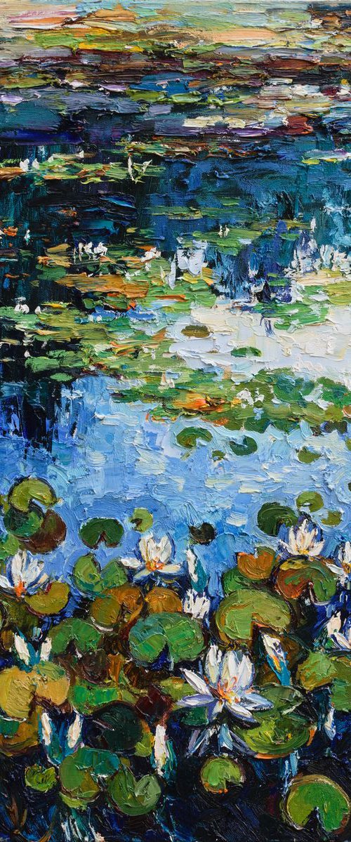 Water lilies Original Oil painting 90 x 90 cm FREE SHIPPING by Anastasiia Valiulina