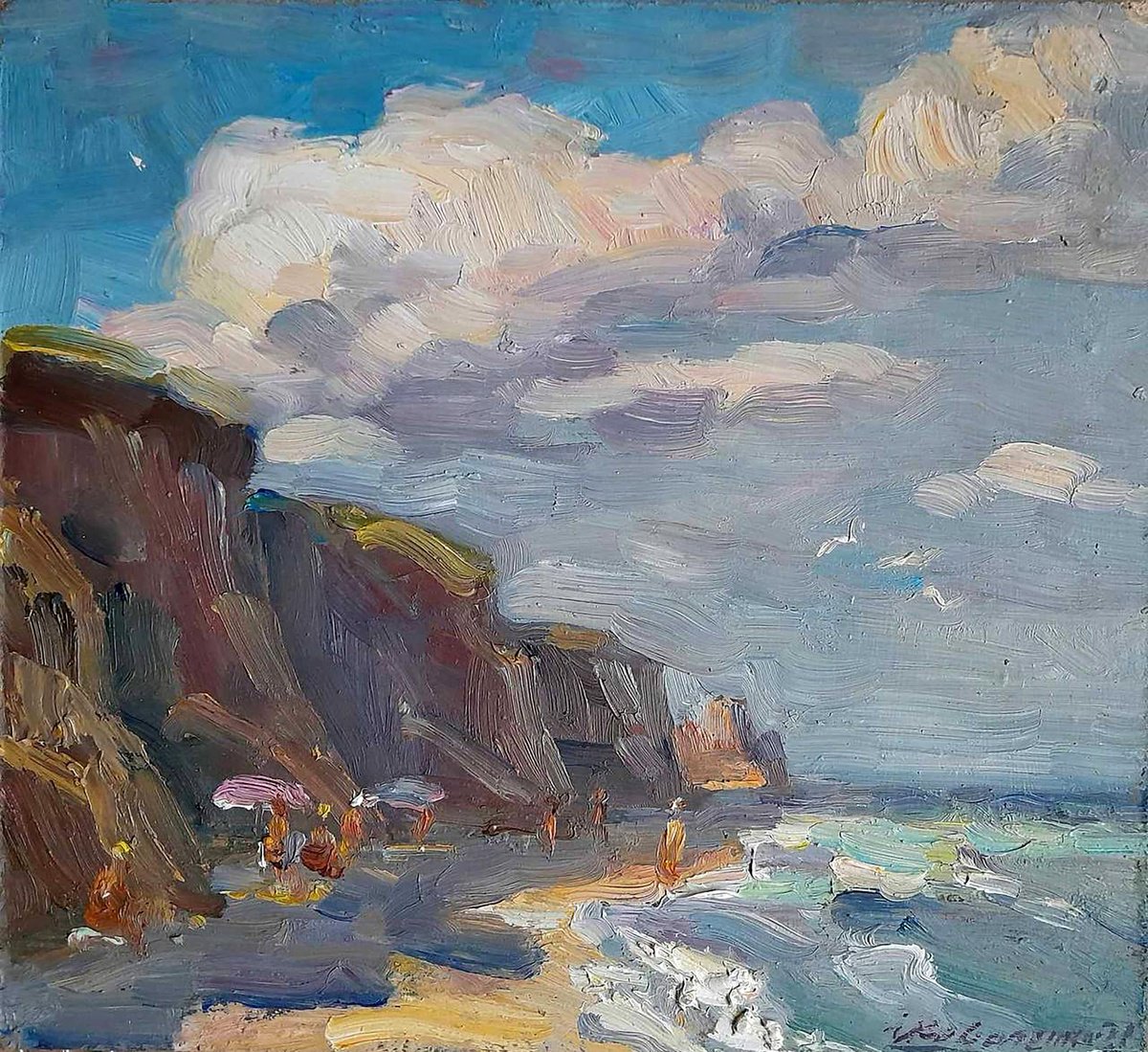 Impressionistic Landscape Oil Painting By Ivan Kovalenko, 9 X 8, Rocky Coast, Original Artwork