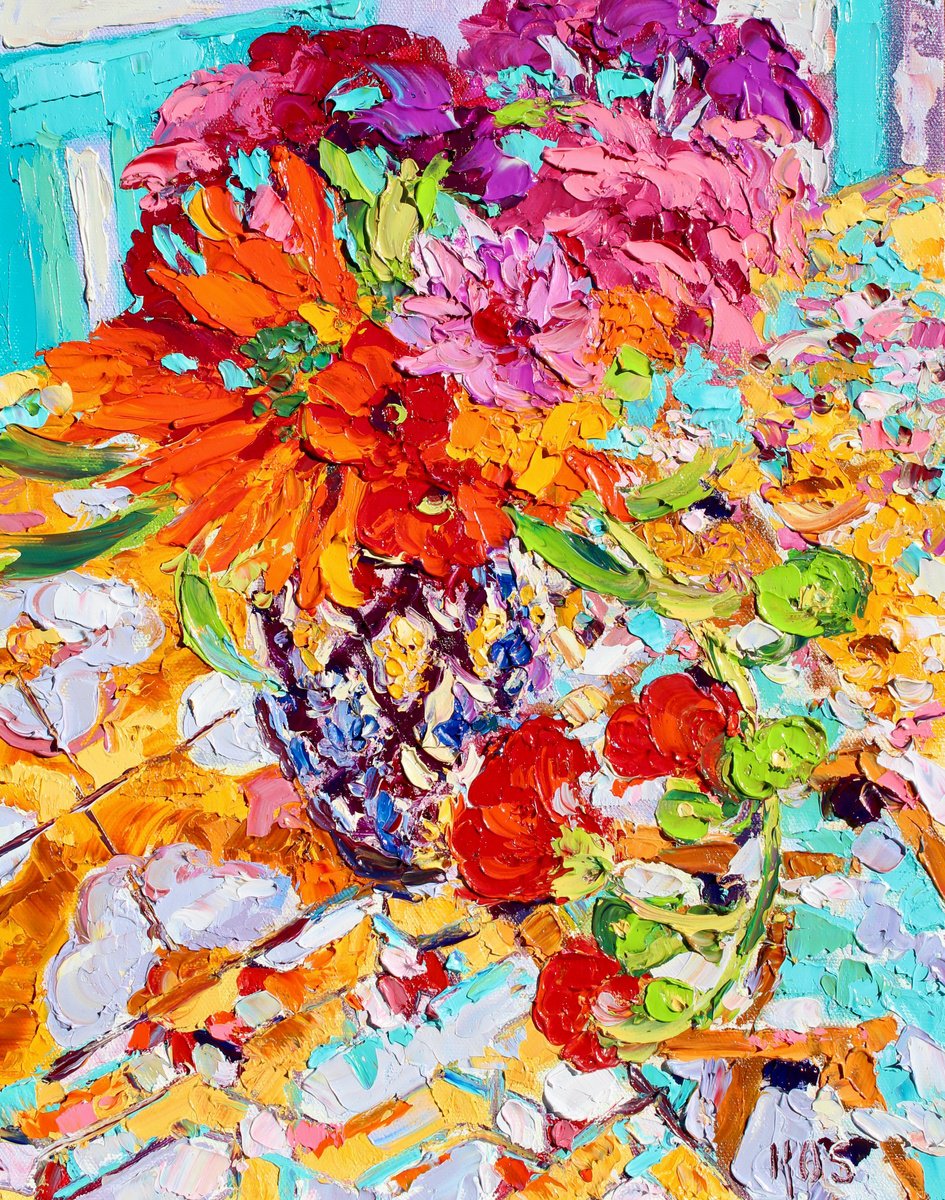 Impressionistic Still Life Oil Painting By Kristen Olson Stone, 11 X 14", Summer Bliss, Original Artwork