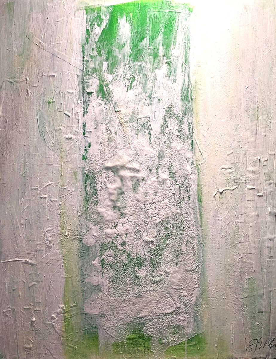 Expressive Abstract Painting By Shelli Finch, 22 X 28", Apple Green, Original Artwork