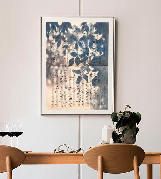 Leaf Silhouette Pastel on Vintage Sheet Music