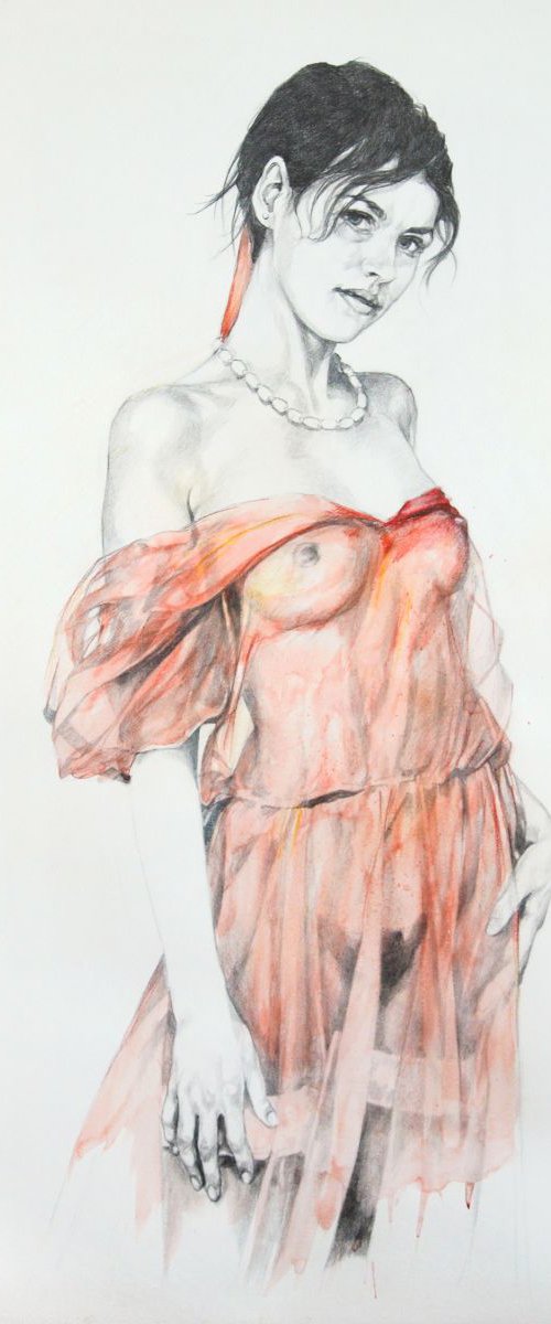 Girl In Red Chiffon I by Andre Leonard