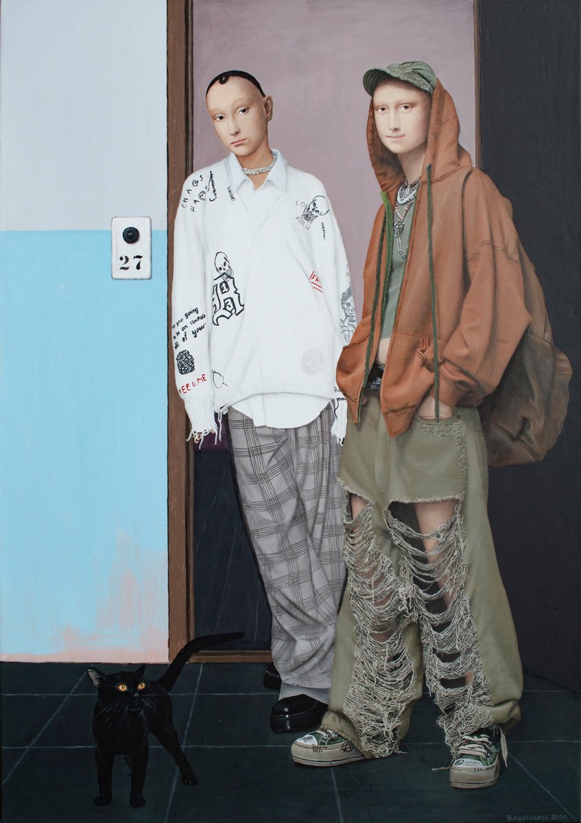 Photorealistic Portrait Acrylic Painting By Nataliya Bagatskaya, 33 X 47", The Girlfriends, Original Artwork