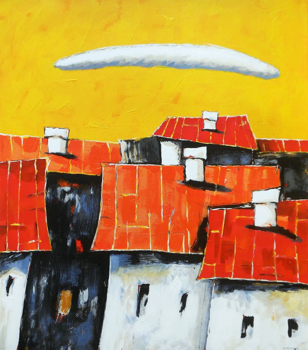 Cityscape With Red Roofs by Evgen Semenyuk
