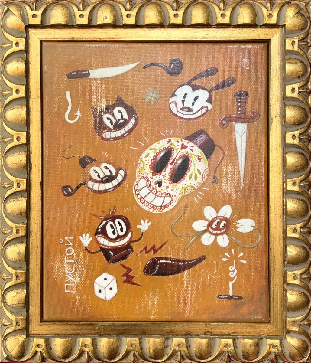 Cartoon Abstract Acrylic Painting By Paolo Andrea Deandrea, 13 X 15", 24 - Fortuna (Imperatrix Mundi), Original Artwork