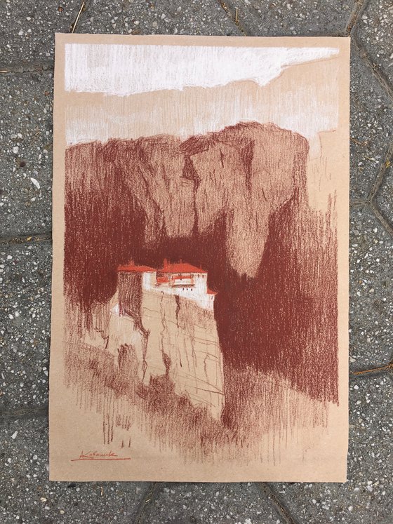 Original graphics painting “Meteora. Greece”