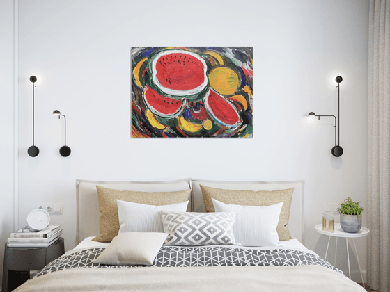 STILL LIFE WITH WATERMELON AND MELON - Still- life with fruits, kitchen restaurant dining room, Christmas gift