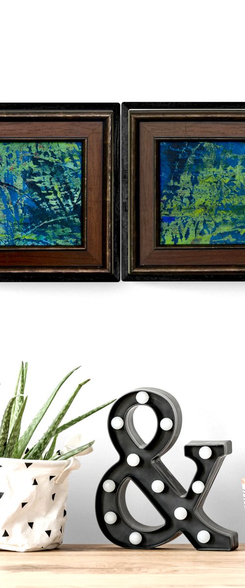 Navy blue and deep green summer wind (diptych) by Tetiana Chebrova