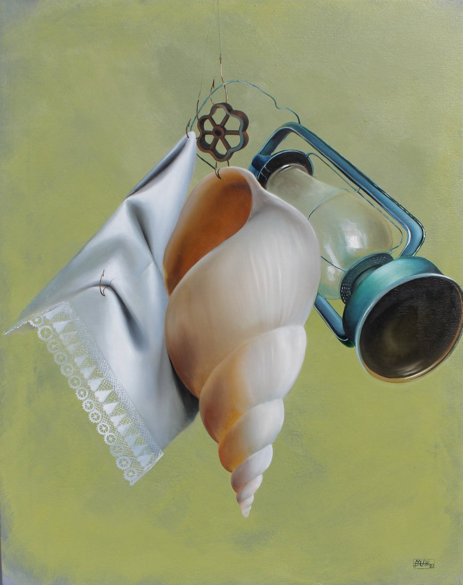Photorealistic Still Life Oil Painting By Nicoletta Bagatti, 24 X 31", Senza Tempo - Sospesi 19, Original Artwork