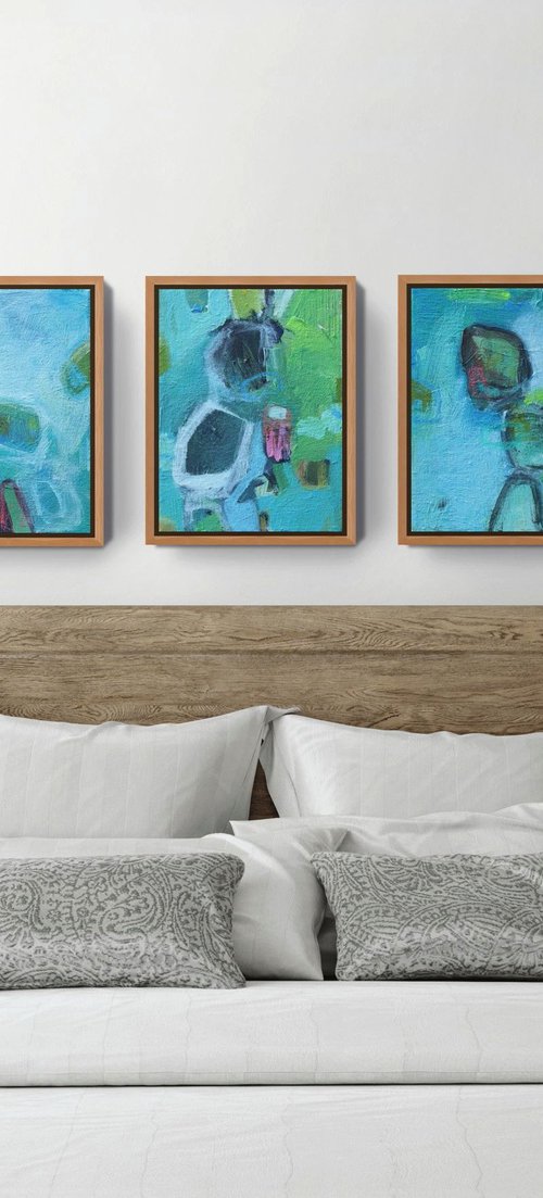 Painting Set of Three: Trio in Turquoise Blue by Sage Mountain Studio