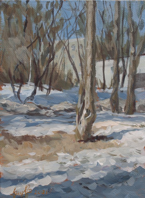MOSCOW SPRING – original painting cold palette realistic style city trees