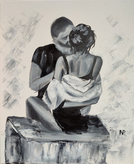 Beloved, original erotic nude oil painting, monochrome art, gift idea