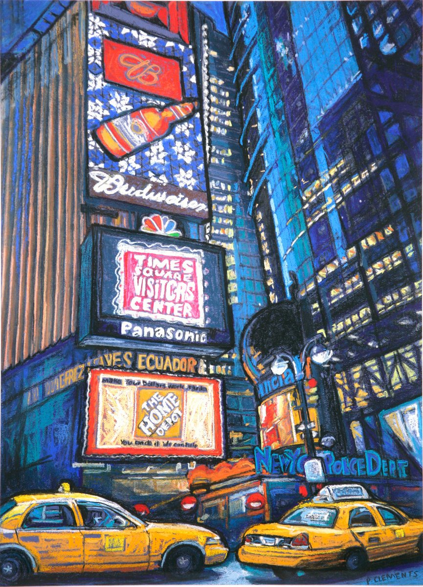 Impressionistic Cityscapes Oil Painting By Patricia Clements, 34 X 44", Times Square New York, Original Artwork