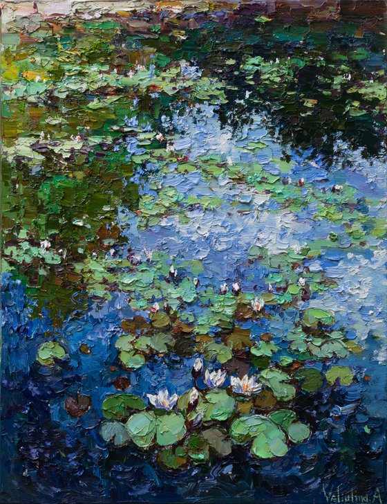 White Water Lilies - Impasto Original Oil painting