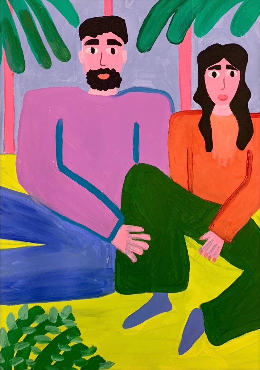 Urban And Pop Portrait Acrylic Painting By Aurora Camaiani, 14 X 20, Chilling On Grass, Original Artwork