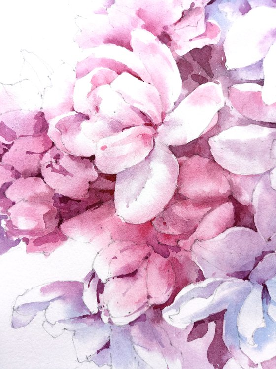 Original watercolor painting "Thousand Shades of Lilac Flowers"