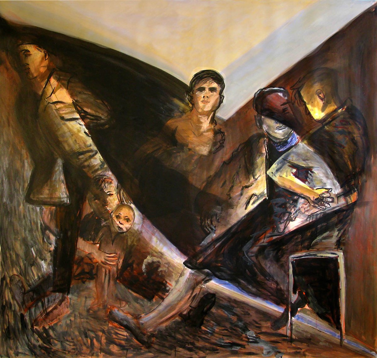 Expressive Portrait Acrylic Painting By Frank Creber, 79 X 79, Waiting, Original Artwork