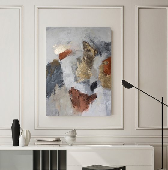 "Orange Lead" Terracotta gray gold acrylic