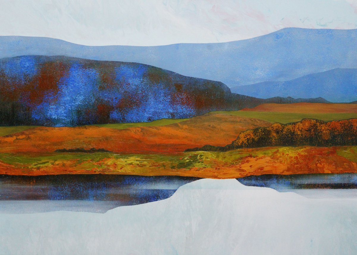 Impressionistic Landscape Acrylic Painting By Vera Hoi, 29 X 21", "Beneath The Blue Ridge", Original Artwork