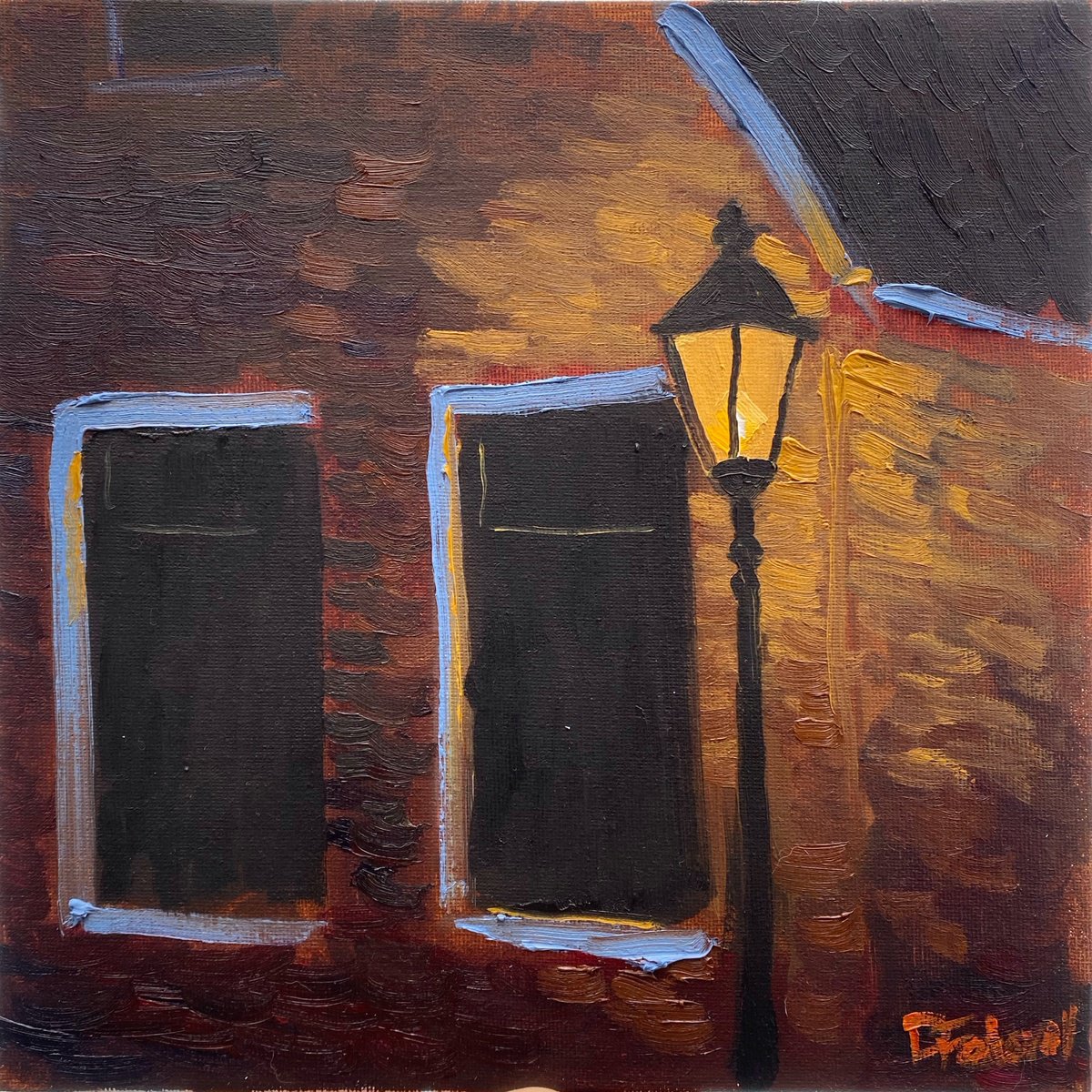 Impressionistic Cityscapes Oil Painting By Dmitry Fedorov, 10 X 10, Evening Glow, Original Artwork