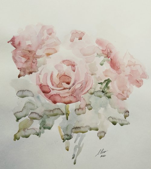 Roses. Original watercolour painting. by Elena Klyan