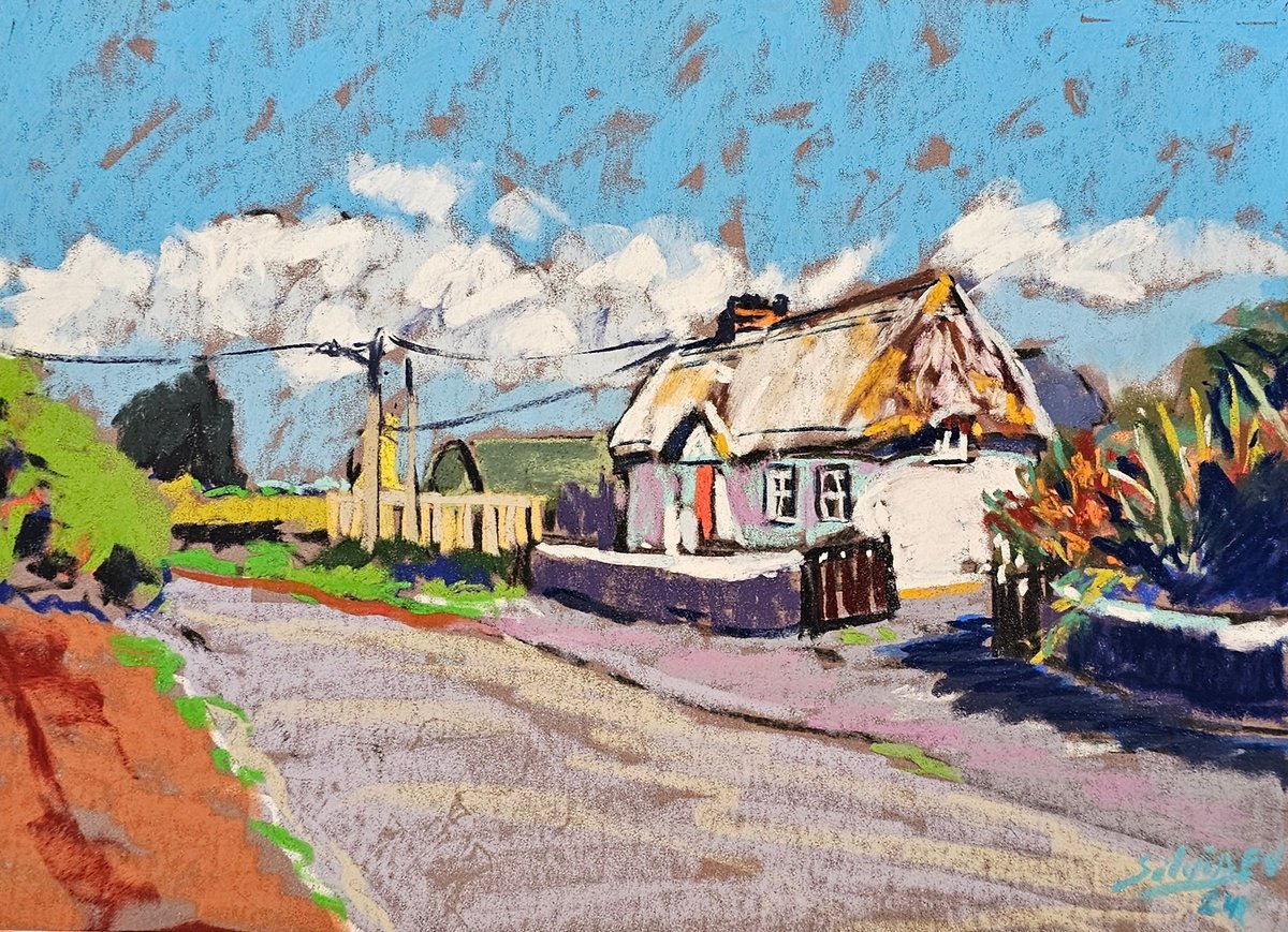 Impressionistic Landscape Pastel Drawing By Silvia Flores Vitiello, 14 X 10", An Irish Cottage. Ballyedmond., Original Artwork