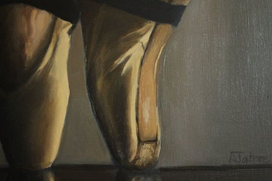 On Pointe, Figurative Oil Painting, Ballerina, Dance, Framed and Ready to Hang