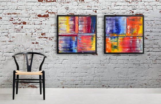 "Birds Of A Feather" - Save As A Series - Original PMS Abstract Diptych Oil Paintings On Plexiglass, Framed - 52" x 26"