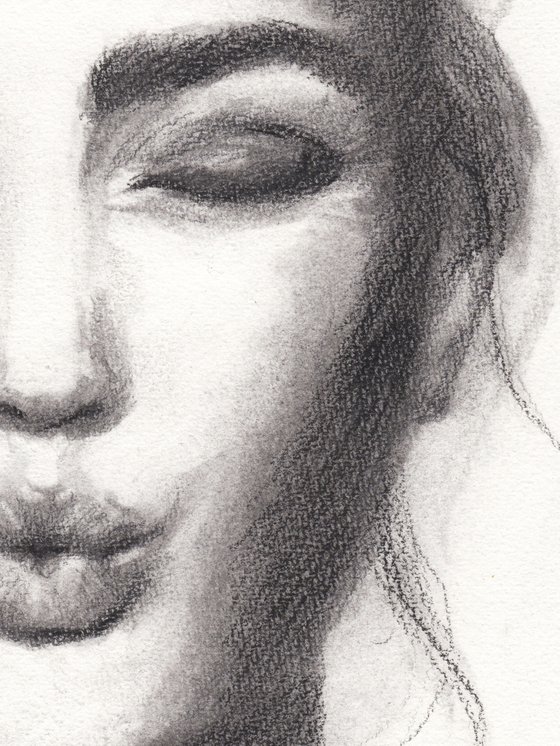 charcoal drawing of female wink woman fun flirting