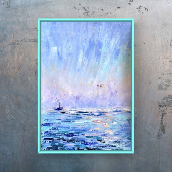 Sunset - Tenderness, 47*37cm, impressionistic oil sea sunset landscape painting