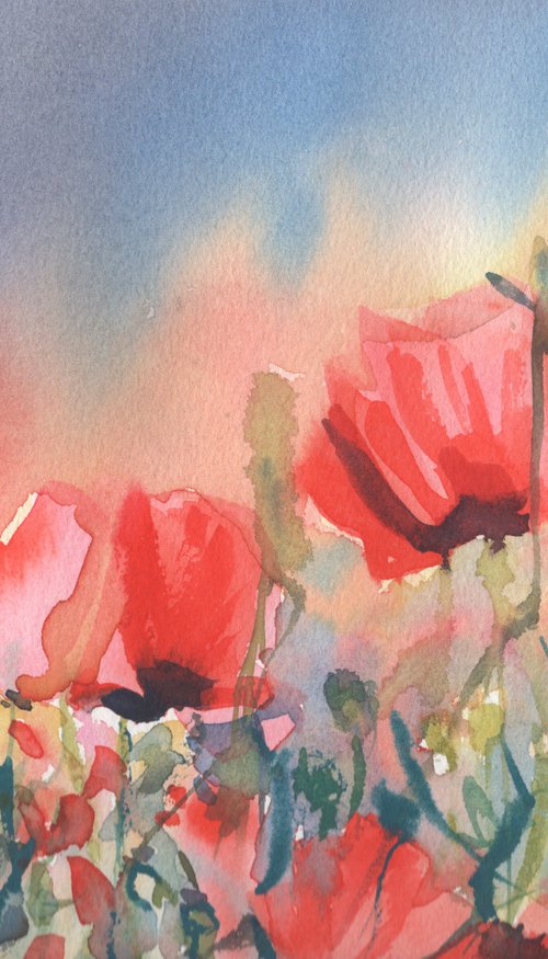 Watercolour Poppy Fields 3 by Sarah Stowe