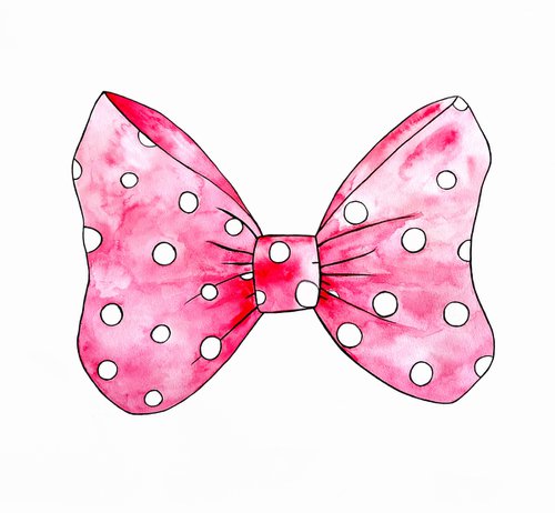 Pink Bow Art, Watercolor Painting by Luba Ostroushko