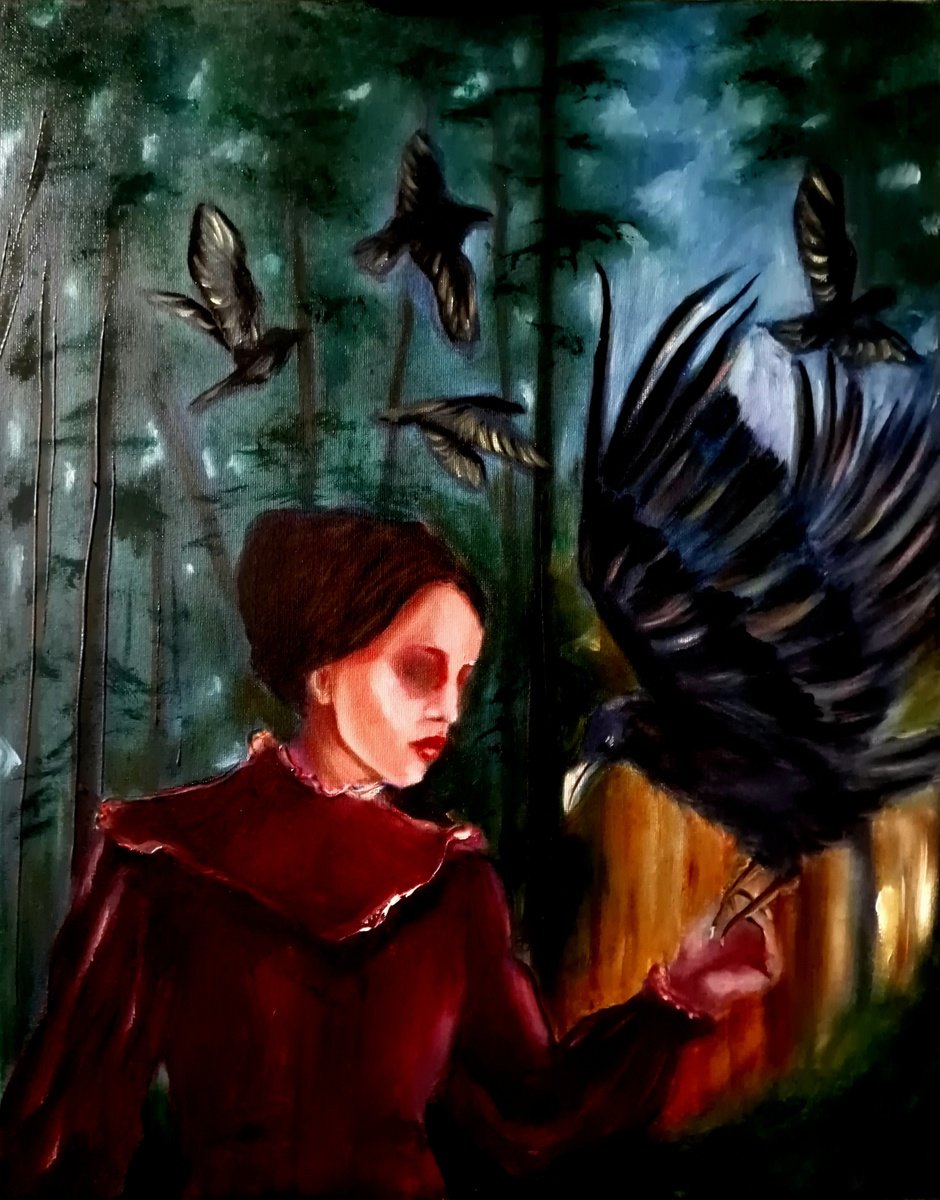 Expressive Portrait Oil Painting By Leezee Lee ( Georgiana L. Nicolae), 16 X 20", Care To Ease My Mind No2, Original Artwork