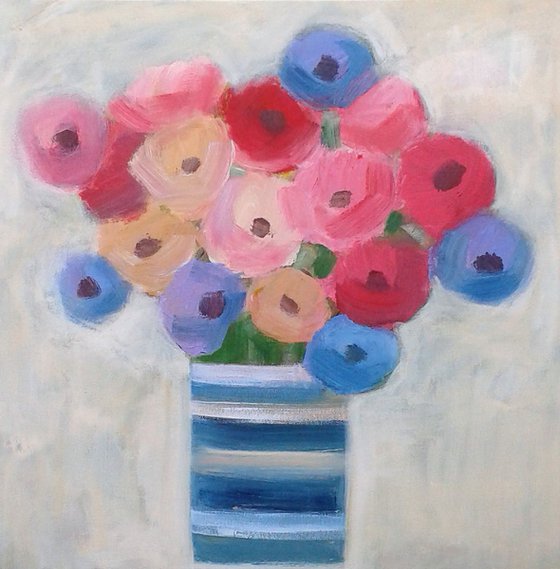 Summer Flowers in a Blue and White Vase