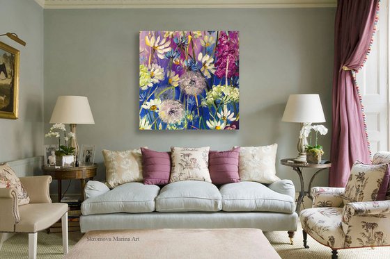 MYSTERIOUS GROVE - Garden. Wildflowers. Spring. Twilight. Fairy tale. Daisies. Very Peri.