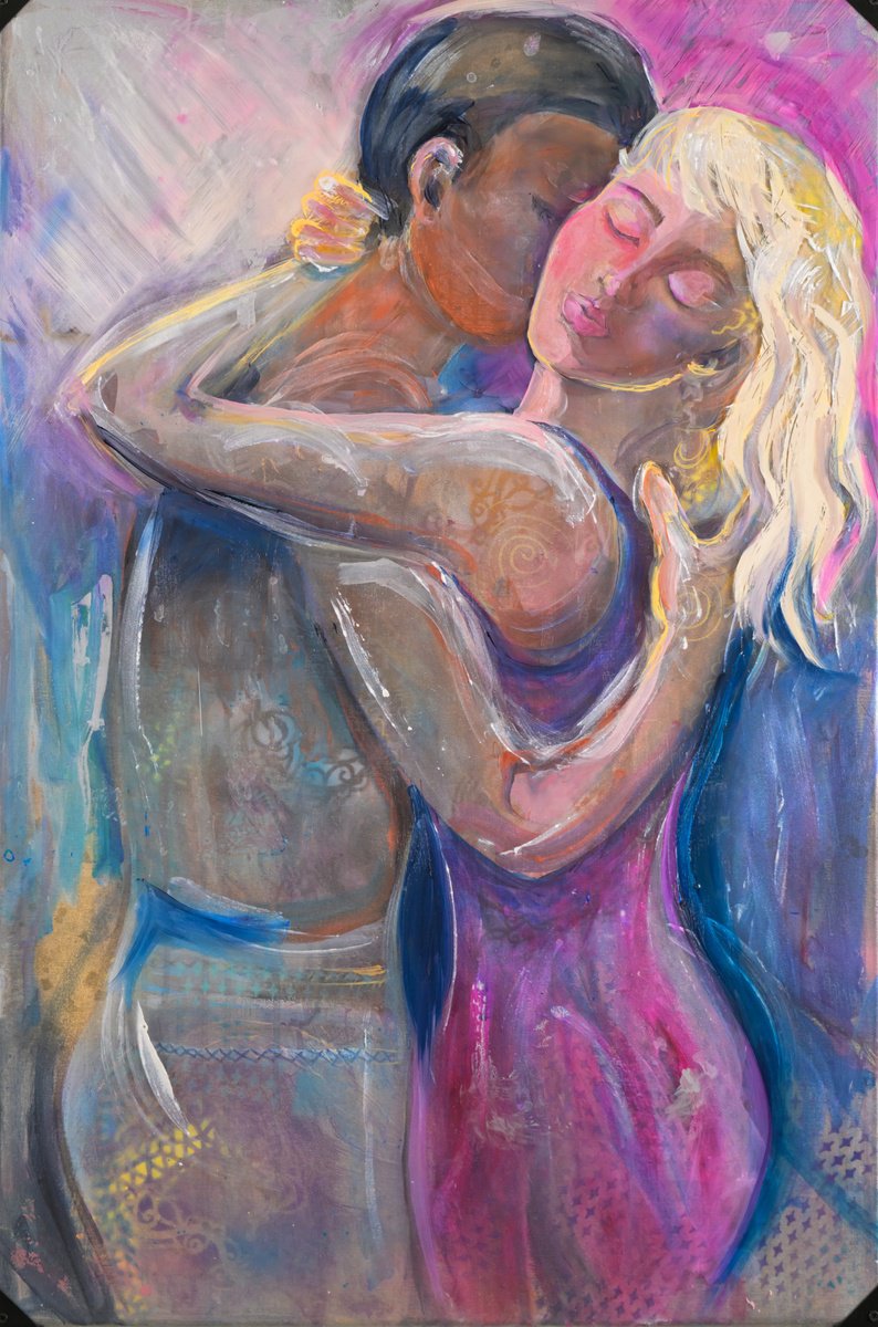 Expressive Portrait Painting By Eliry Arts, 24 X 36, The Embrace, Original Artwork