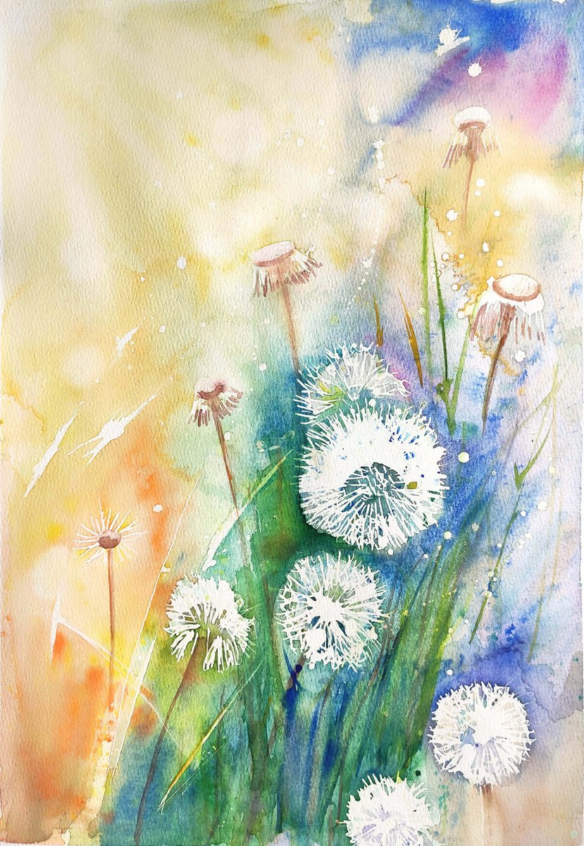 Dandelions watercolor by Yulia Berseneva