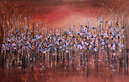 "Technicolor Pink" - Super sized original abstract floral painting by Cecilia Frigati