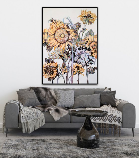 Sunflowers / 100 x 70 cm, Acrylic on paper , Large format