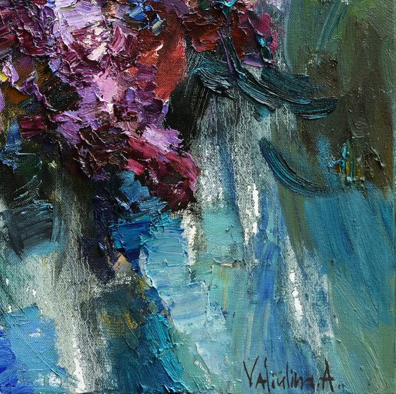 Lilac bouquet - 70 x 70 cm - Original oil painting