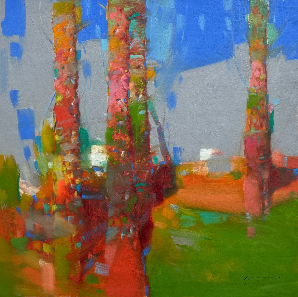 Impressionistic Landscape Oil Painting By Vahe Yeremyan, 33 X 33", Grove, Original Artwork