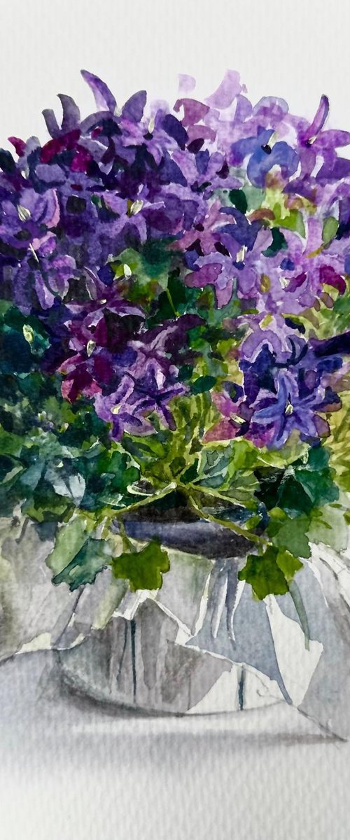 Purple Bellflowers in Crumpled Silver by SoNata Art