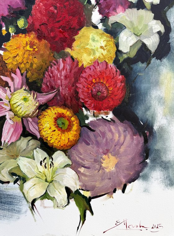 Modern Still Life with Dahlias